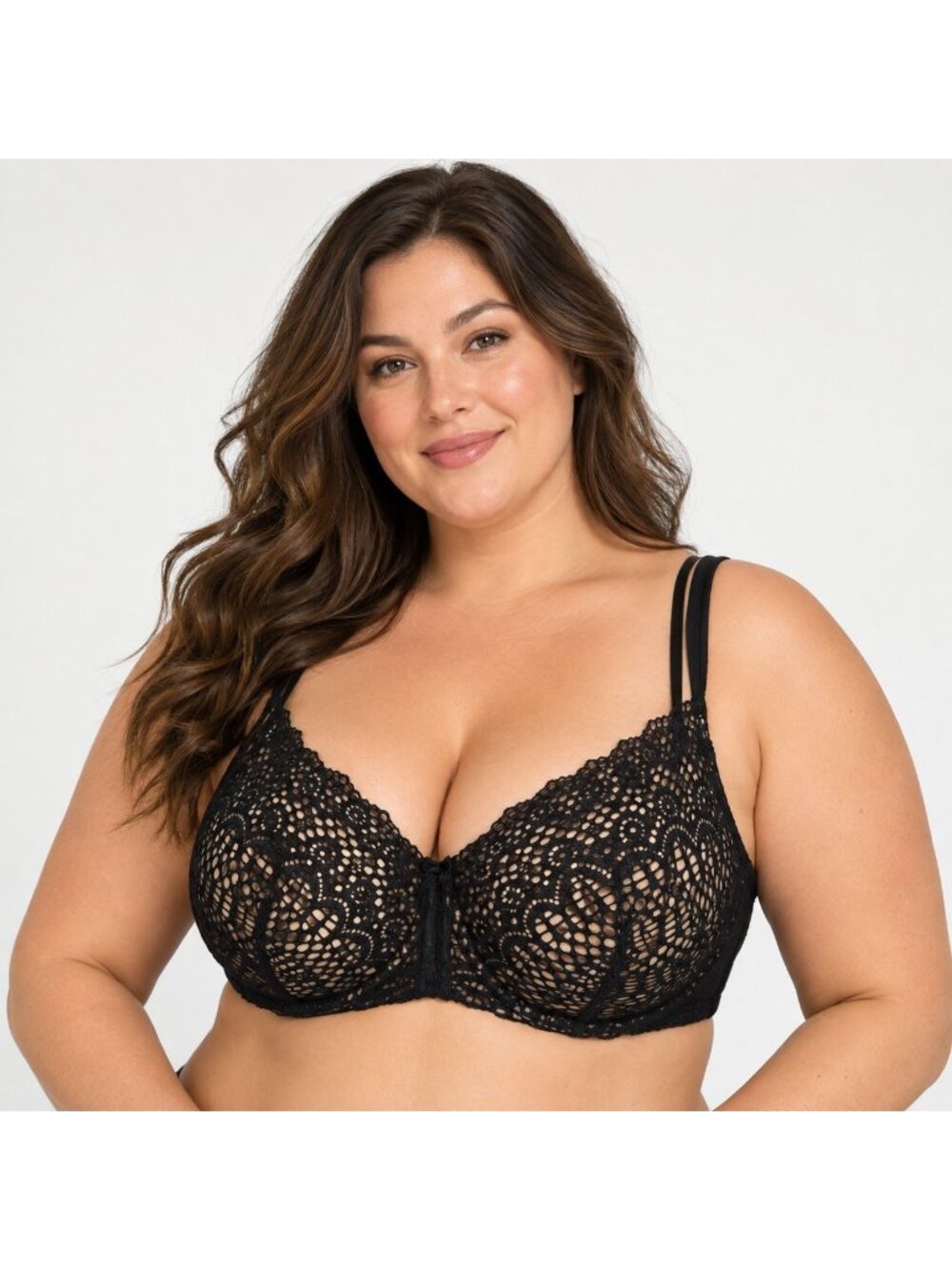Lane Bryant Cacique Black Nude Bra 42C Linear Lace Balconette